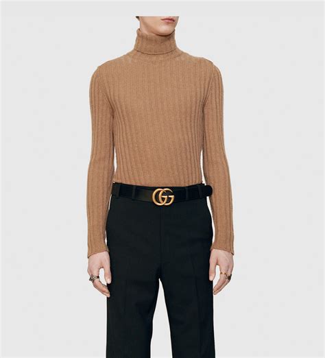 gucci turtleneck lip sweater blue|Cashmere turtleneck with Double G in camel.